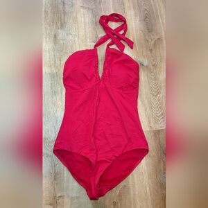 Elegant Red Plunge One Piece Swimsuit
